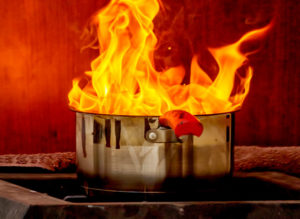 Pouring water on a grease fire is unsafe.